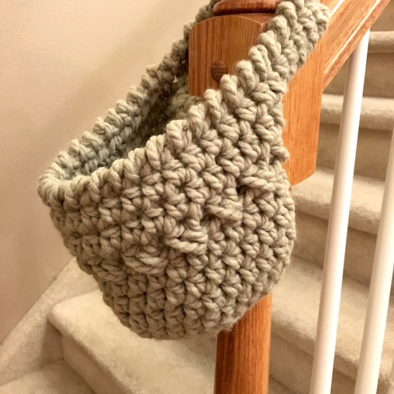 Hanging Basket CROCHET PATTERN Bedpost Basket Stairway Basket Door Knob Basket Home Decor Storage Solutions image 3