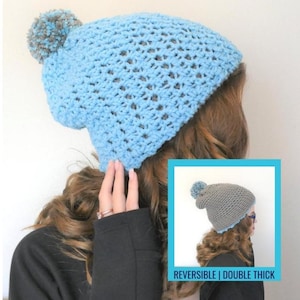 Reversible Beanie Crochet Pattern: Double Brim Winter Hat (PDF Pattern)