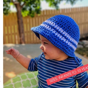 Children's Bucket Hat CROCHET PATTERN Beach Hat for Kids Toddler Bucket Beanie Crochet Bucket Hat with Brim image 3