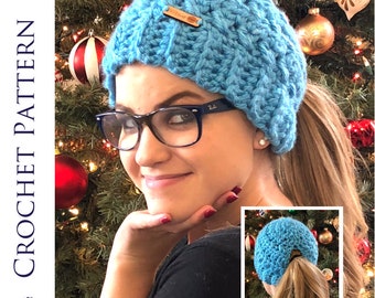 Low Pony Bun Hat CROCHET PATTERN - Pattern for Crochet Low Ponytail Hat - Low Bun Beanie Crochet Pattern - Bun Hat Pattern