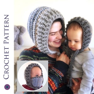 Winter Hood with Removable Mask CROCHET PATTERN - Crochet Winter Hat for the Whole Family - Winter Hat with Hood - Mommy and Me Winter Hat