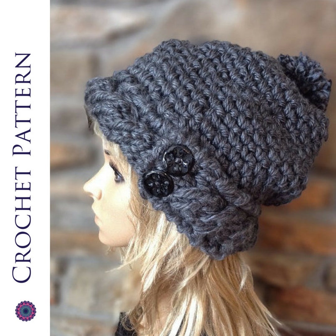 Slouchy Hat CROCHET PATTERN - Slouch Hat - Cable Cuff Slouch Hat ...