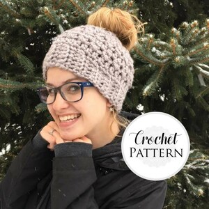 CROCHET PATTERN Original Viral Messy Bun Hat Jessie Bun Beanie Pattern Ponytail Hat Super Chunky Winter Hat Criss Cross Stitch image 6