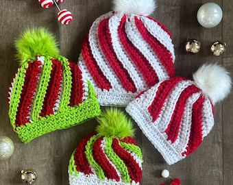 Peppermint Twist Beanie Crochet Pattern | Super Bulky Christmas Hat [PDF Pattern]