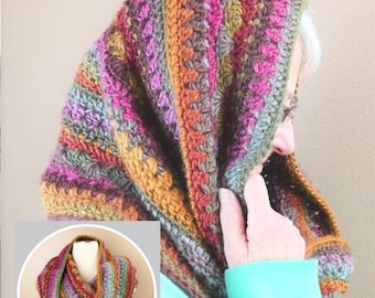 Self-striping Hooded Cowl CROCHET PATTERN