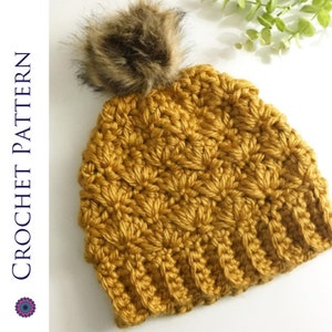 CROCHET PATTERN Emma Beanie Super Chunky Winter Hat for Women Shell Stitch Crochet Hat Pattern Chunky Beanie Pattern image 3