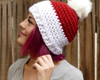 Crochet Pompom Hat Pattern | Super Bulky Herringbone Beanie (PDF Pattern)