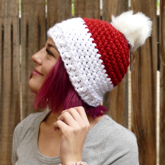 Crochet Pompom Hat Pattern | Super Bulky Herringbone Beanie  display picture 2