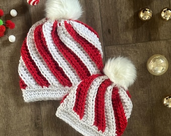 Swirl Christmas Beanie Crochet Pattern | Super Bulky Candy Cane Hat (PDF Pattern)