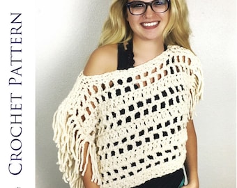 Fringed Crop Top CROCHET PATTERN - Mesh Shrug Pattern -  Boho Crop Top Pattern - Crop Sweater Crochet Pattern - Festival Pattern