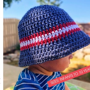 Children's Bucket Hat CROCHET PATTERN Beach Hat for Kids Toddler Bucket Beanie Crochet Bucket Hat with Brim image 1