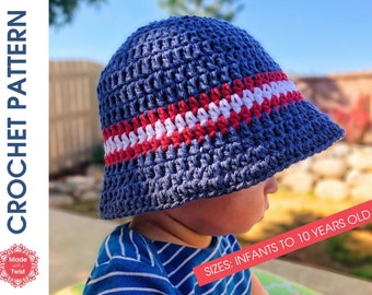 Children's Bucket Hat CROCHET PATTERN - Beach Hat for Kids - Toddler Bucket Beanie - Crochet Bucket Hat with Brim