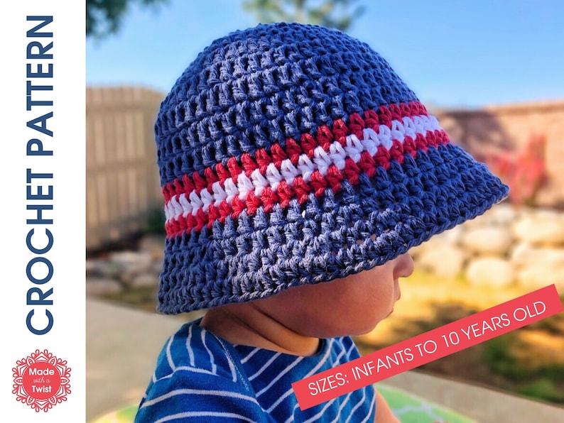 Children's Bucket Hat CROCHET PATTERN Beach Hat for Kids Toddler Bucket Beanie Crochet Bucket Hat with Brim image 1