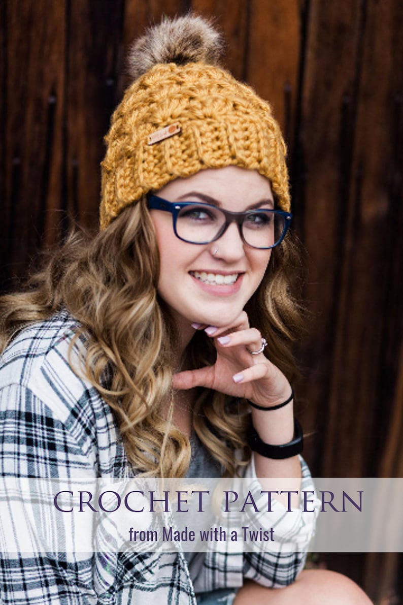 CROCHET PATTERN Emma Beanie Super Chunky Winter Hat for Women Shell Stitch Crochet Hat Pattern Chunky Beanie Pattern image 1