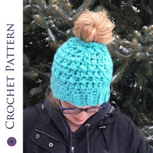 Viral Bun Hat Crochet Pattern - Pony Tail Hat - Ponytail Beanie - Messy Bun Hat - Messy Bun Beanie - Messy Pony Beanie