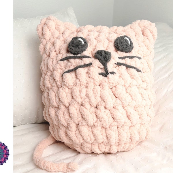 Kitty Pillow CROCHET PATTERN - Amigurumi Cat Pillow - Blanket Yarn Cat