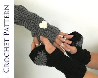 Heart Fingerless Gloves CROCHET PATTERN - Fingerless Glove Crochet Pattern - Gloves Pattern - Fingerless Gloves