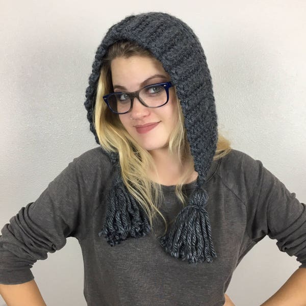 Crochet Pixie Hood Pattern: Tassel Earflap Hat (PDF Pattern)