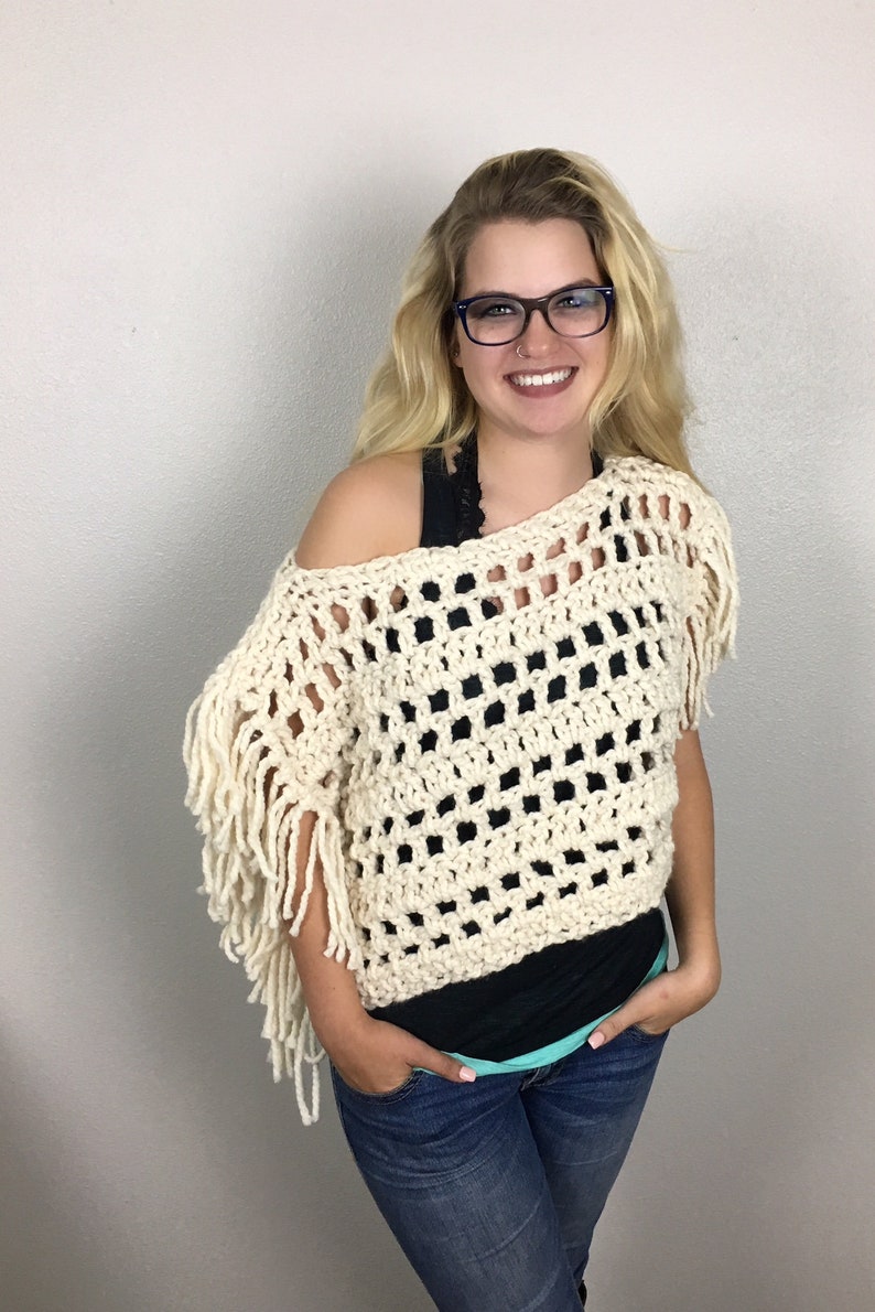 Fringed Crop Top CROCHET PATTERN Mesh Shrug Pattern Boho Crop Top Pattern Crop Sweater Crochet Pattern Festival Pattern image 4