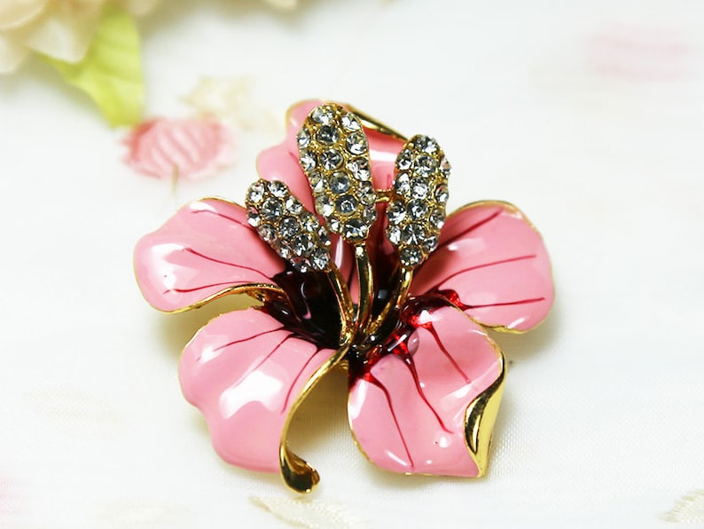PINK Rhinestone Brooch Flower Brooch Rhinestone Applique Etsy