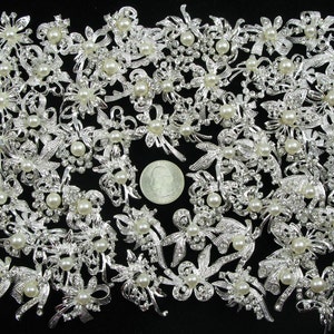 Lot 60 Crystal Rhinestone Pearl Brooches Pins Bridal Wedding Bouquet Brooch Pin Invitation Gift Decor Favor Embellishment