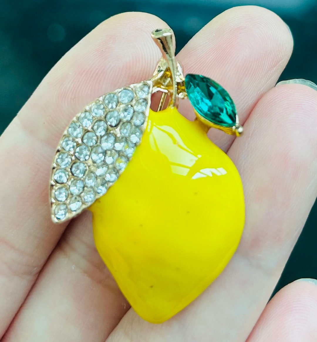 Cute Gold-tone Orange Enamel Yellow Lemon Rhinestone Crystal Pin Brooch ...