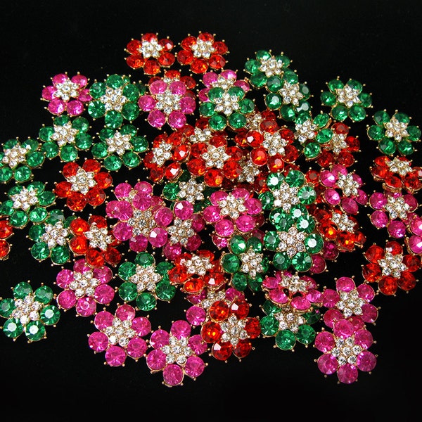 30pcs mixte Costume vert rouge rose broche bouton, bouton strass, décor de Bouquet de mariée, décor de gâteau de mariage faveur nuptiale