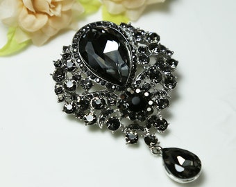 EleGant Dark Gray Crystal Brooch Pin Rhinestone Brooch Dangle Brooch Bouquet Brooch Bridesmaid Gift Wedding Bouquet Accessory Supply Brooch