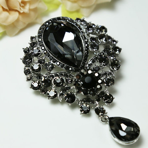 EleGant Dark Gray Crystal Brooch Pin Rhinestone Brooch Dangle Brooch Bouquet Brooch Bridesmaid Gift Wedding Bouquet Accessory Supply Brooch