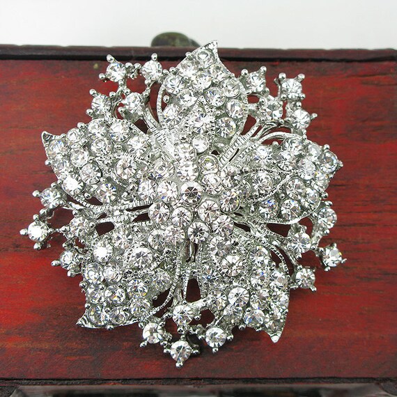 Silver Rhinestone Brooch, Dress Pin Accessory, Large Rhinestone Brooches  Pins, Wedding Decoration, Bridal Broach, Silver Broaches Women 