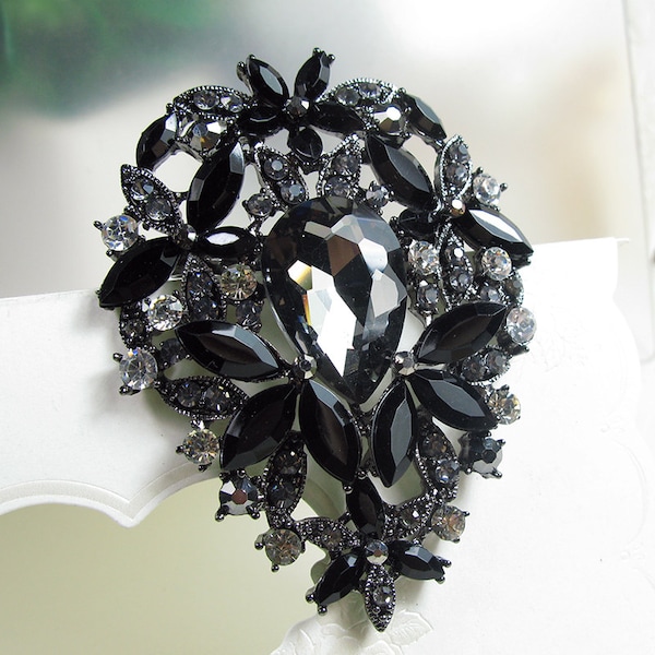 Vintage BLACK Rhinestone Crystal Brooch Pin Wedding Bridal Brooch Wedding Bouquet Brooch Wedding Supplies Flower Brooch Pin Sash Brooch Pin