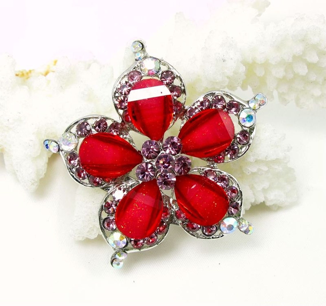 RED Rhinestone Brooch Crystal Brooch Wedding Brooch Wedding Etsy