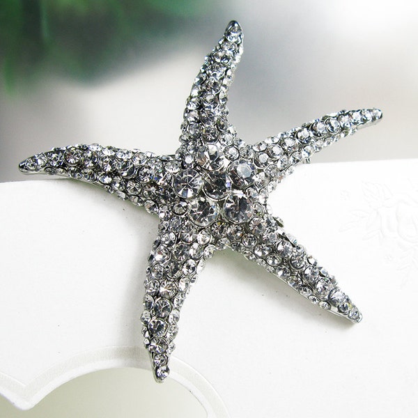 Clear Rhinestone Crystal Brooch Pin Starfish Brooch Pin Wedding Bridal Accessories Sash Brooch Pin Bridesmaid Jewelry Favor Gift Invitation