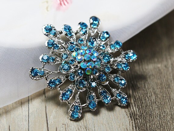 Lot 12 Blue Rhinestone Brooch Pin Vintage Brooch Pin Wedding