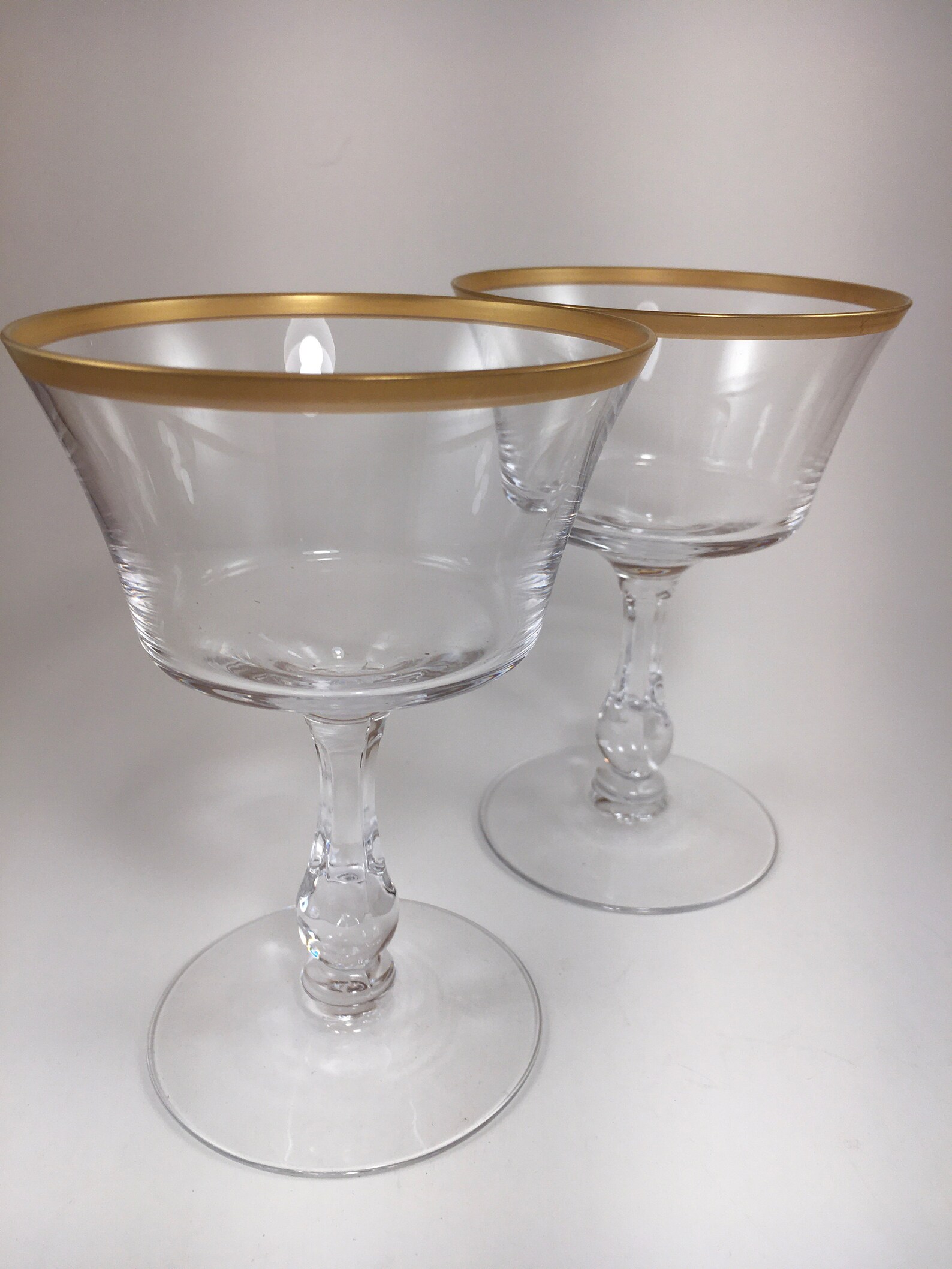 2 Vintage Gold Rim Champagne/Sherbet Glasses with Faceted Stem Etsy