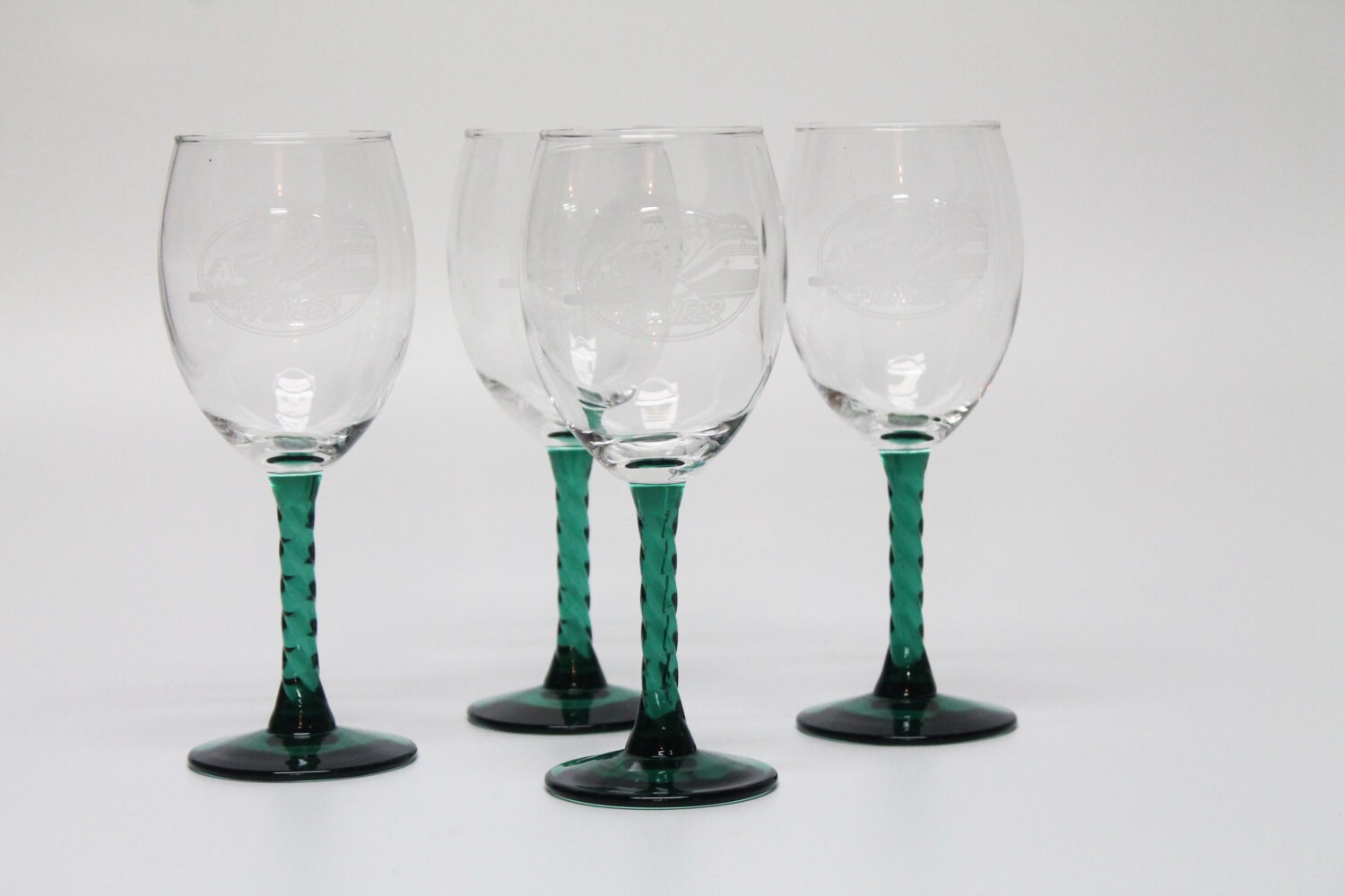 Amtrak Train Pioneer Railroad etched wine glasses with green Etsy