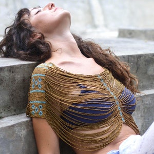 ABUK bead Body jewelry, bead shoulder necklace, chain body jewelry, beaded necklace, Tribal Bellydance jewelry, Ethnic wearable art