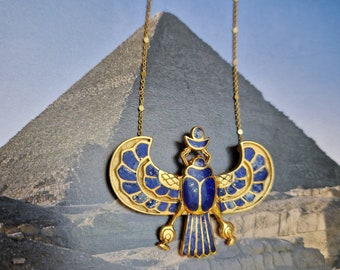 PECTORAL OF TUTANKHAMON, Inlayed Egyptian scarab necklace, winged scarab, beatle, abalone shell inlay, Egyptian jewelry, ancient, goddess