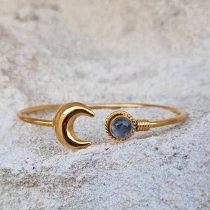MOONA adjustable bracelet, moonstone, handmade, wire, boho, summer jewelry, gift women, gemstones, wrap arm band, bracelet, gold plated