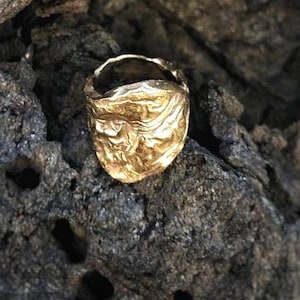 MAGMA Ring, 24K gold plated jewelry, handmade, artistic jewelry design, contemporany ring, organic texture, gift women,  boho, nature shape