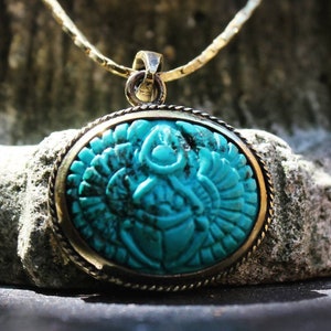 Carved turquoise egyptian scarab, stone scarab pendant, beatle carving, carved gem, goddess, egyptian jewelry, insect, healing, handmade
