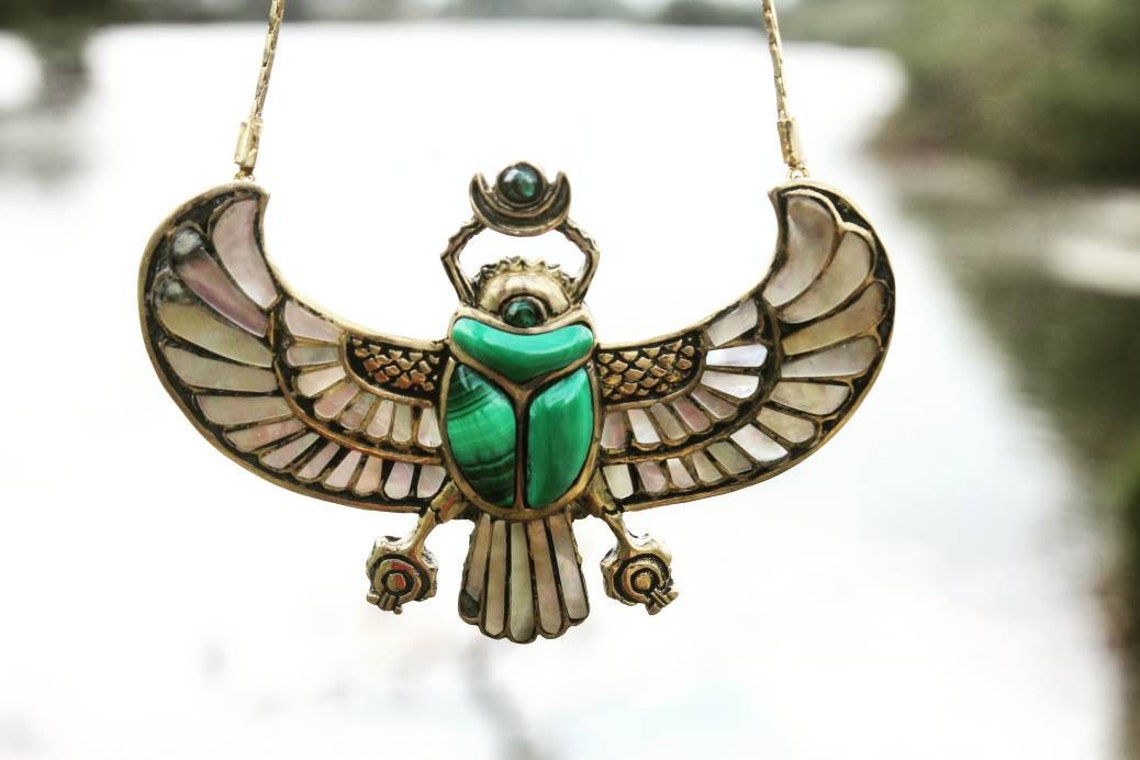 PECTORAL OF TUTANKHAMUN Malachite Egyptian Beetle necklace | Etsy