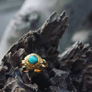 INDRA Oriental revival ring, turquoise ring, hand carved, ancient jewelry reproduction, 24k gold plated, statement ring, size 52, women gift