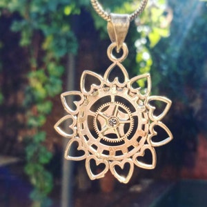 AXIS Steampunk mandala pendant, mechanical watch gears, Akashic Record key, filigree, watch gears, handmade jewelry, future wheel, cyborg