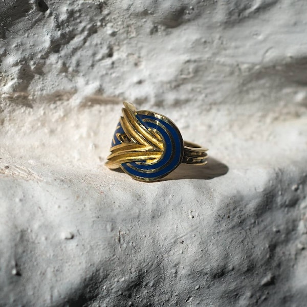 AEGINA replica ring, minoan jewelry, blue inlay size , 7 and 8, ancient greek, marriage symbol, blue enameled ring, double hercules knot