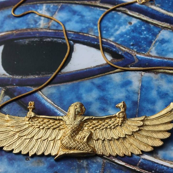 RISING MAAT goddess necklace, egyptian jewelry, ancient ritual jewelry, gold plated necklace, goddess jewelry, Isis, gift, protection, boho