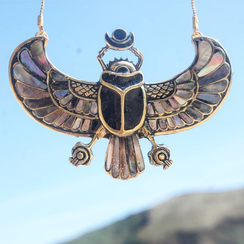 PECTORAL OF TUTANKHAMON Inlayed Egyptian Scarab Necklace - Etsy