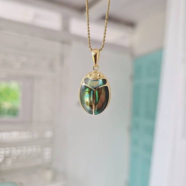 KHEPRI abalone scarab, inlayed shell pendant, carved scarab, beetle jewelry, Egyptian scarab jewelry, egyptian revival, small powa shell