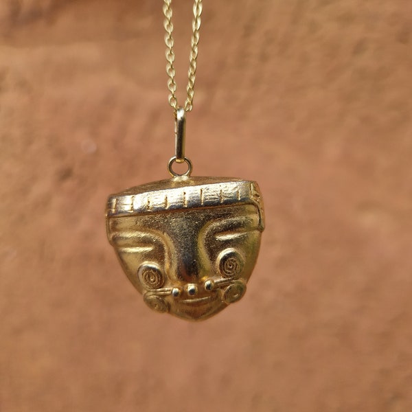 Precolumbian pendant, Tairona Frog Ancient embossed necklace, 24k Gold plated. Precolumbian Design, Ethic, Tribal Jewelry, women gift, boho