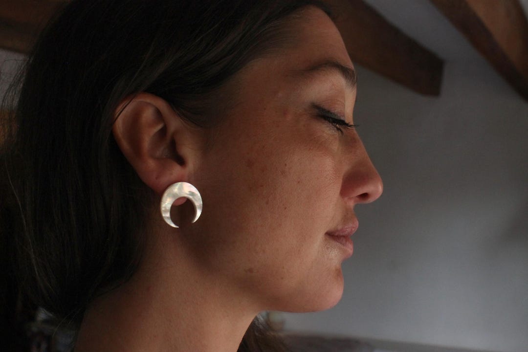 Crescent MOON Earrings, Mother Pearl Studs, Boho Jewelry Crescent MOON Earrings, Mother Pearl Studs, Boho Jewelry